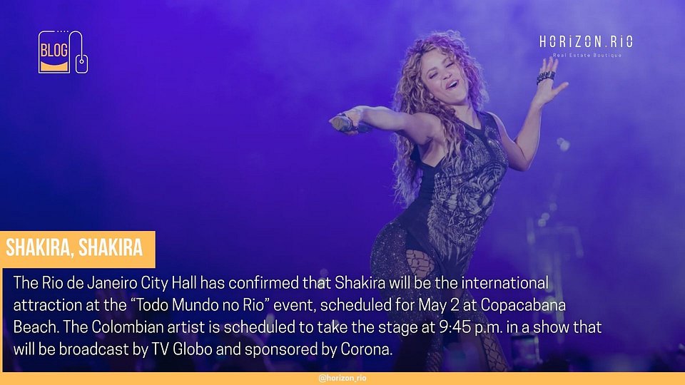 Shakira será a atração do “Todo Mundo no Rio” na praia de Copacabana